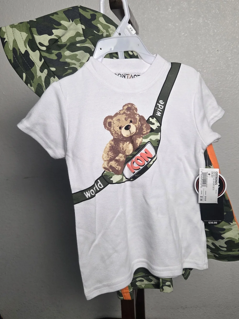 Kids Camouflage Bucket Hat & White 'Icon' Tee Set